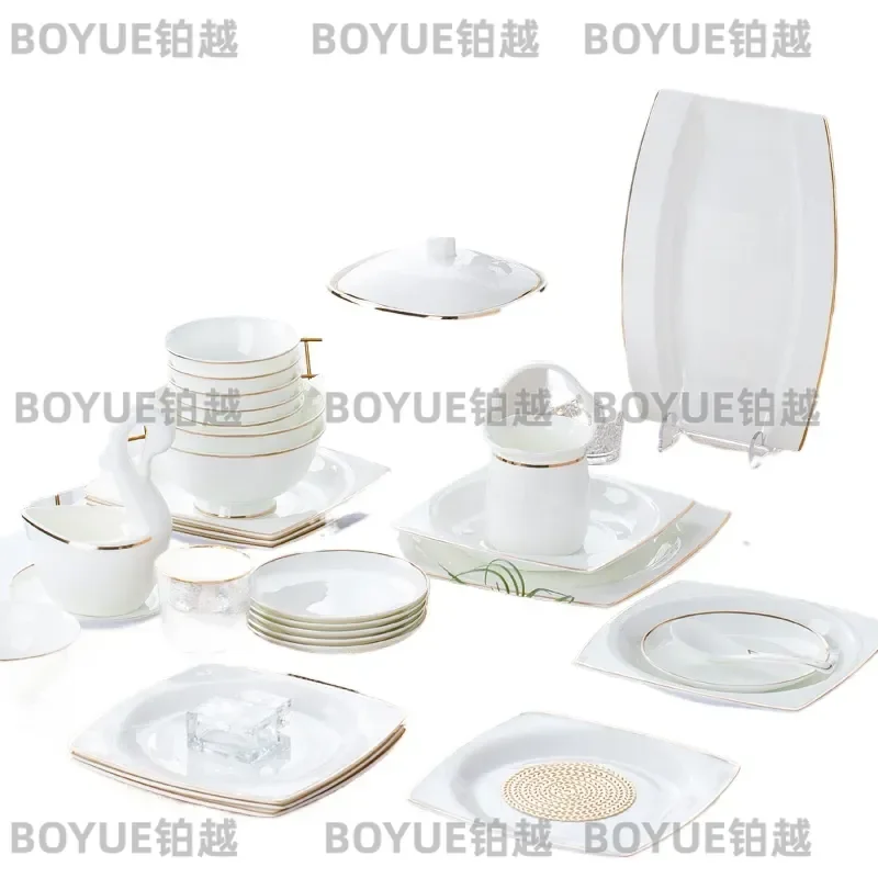 European Style Ceramic Dinnerware Set Simple Jingdezhen Porcelain Plates Bowls Household Tableware Collection for Daily