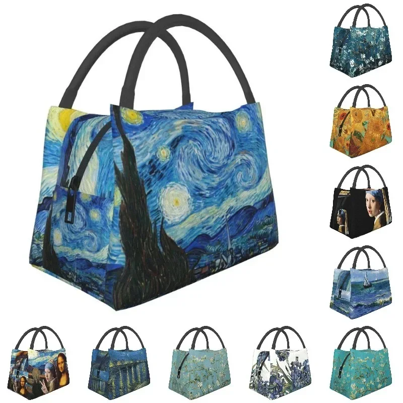 Custom Vincent Van Gogh Starry Night Lunch Bags Women Cooler Warm Insulated Lunch Boxes for Work Pinic or Travel Shoulder Bag