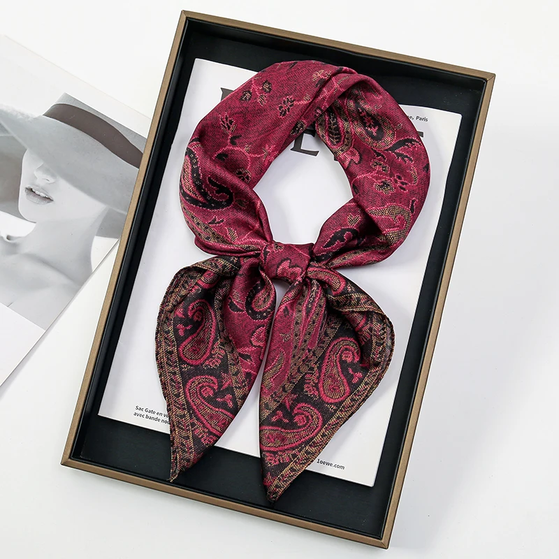 

Luxury Silk Scarf 70*70cm Square Retro Paisley Print Women Shawl Headband Small Hair Scarves Female Handkerchief Hijab