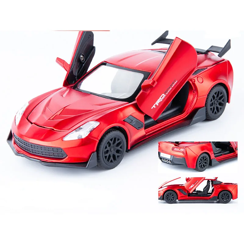 1:24 Alloy Die Cast corvette Toy Vehicle Simulation Sound Light Pull Back Collection Model Sports Car Toys