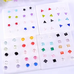 12 Pairs Multicolor Zircon Hypoallergenic Plastic Stud Earrings Set for Women Simple Cryatal Girl Wedding Gifts Jewelry