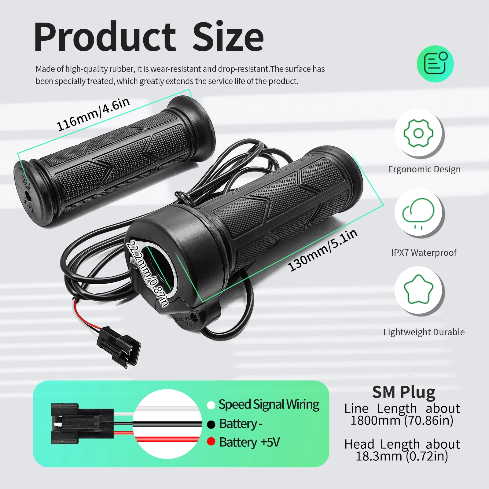 WUXING 192X Full Throttle Right Handle Throttle Twist Grip 65 Degree Rotation Throttle Handle Anti Slip Rubber Electric Bicycle image 3