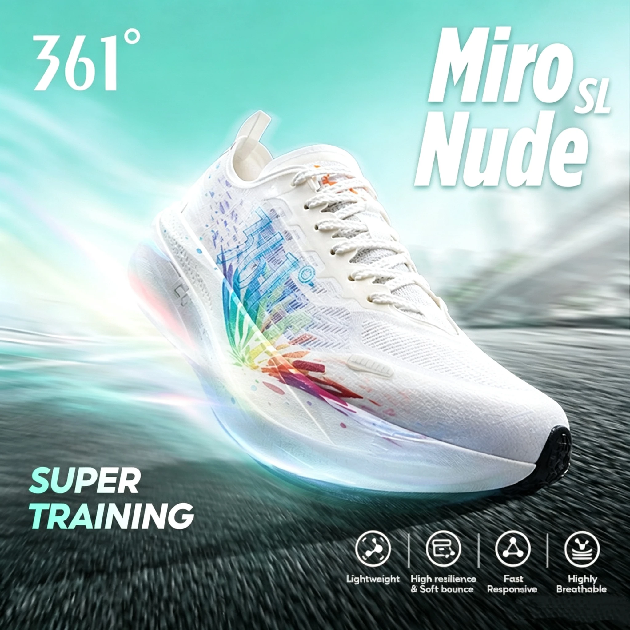 361 Degrees Miro Nude SL Running Shoes Lightweight Wear-resistant Breathable High Resilience Unisex Training Sneakers 672622220