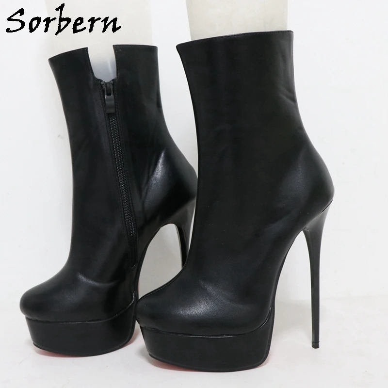 Sorbern Thin Heels Ankle Boots Women Shoes Sexy Leopard Crocodile Super High Heel Visible Platform Stilettos Zipper Up New