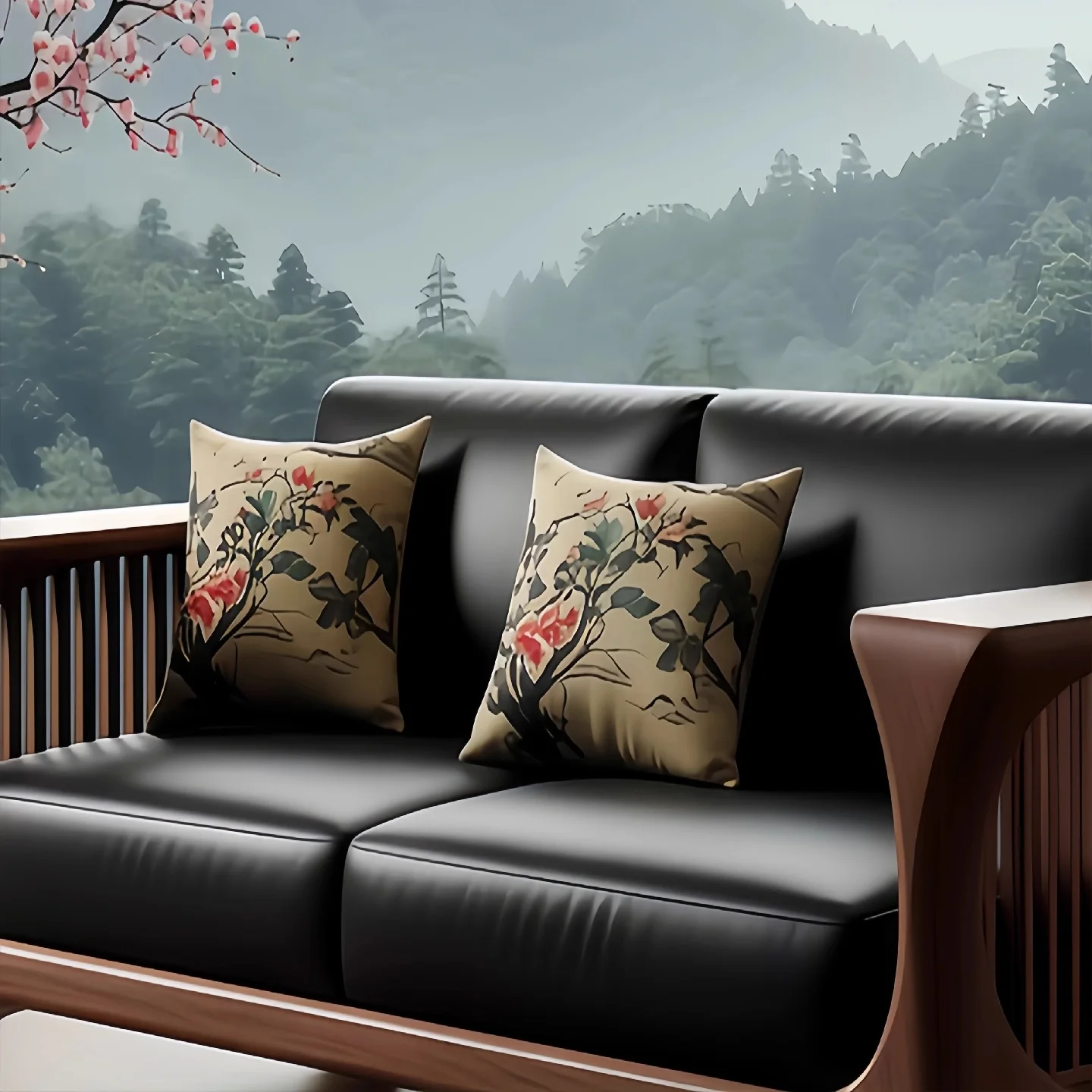 New Chinese-style solid wood sofa living room hotel high-end reception straight row light luxury