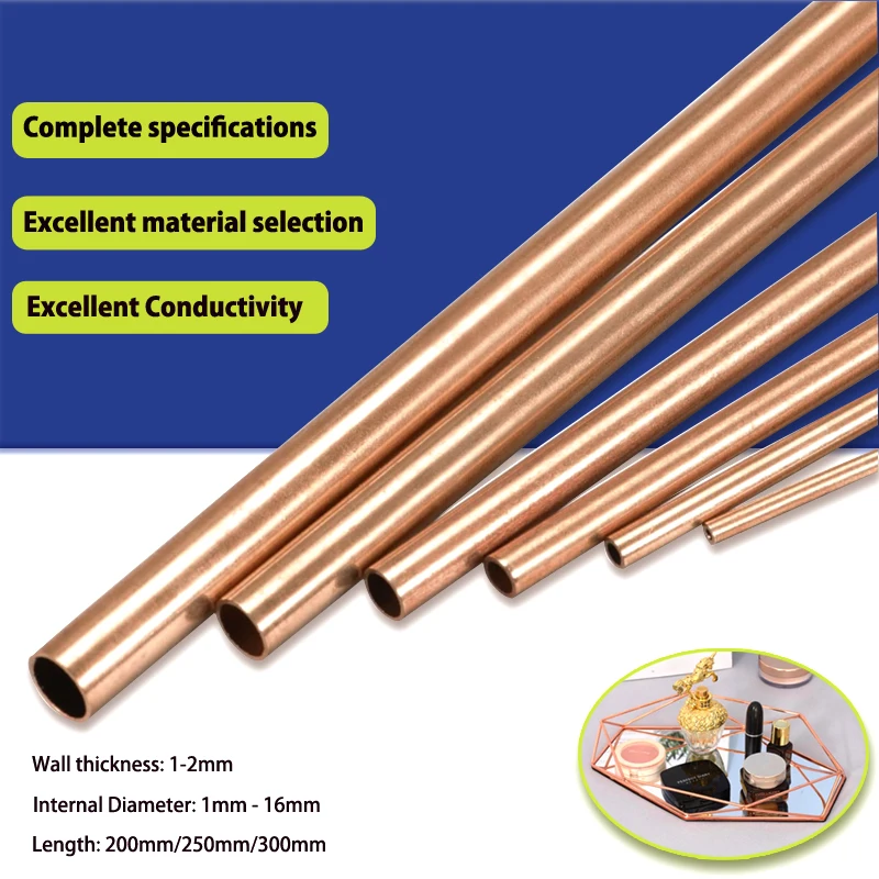 New 1-3pcs Red copper Tubes OD 2~18mm ID 1~16mm Length 200mm~500mm Copper Round Metal Pipe Tubing