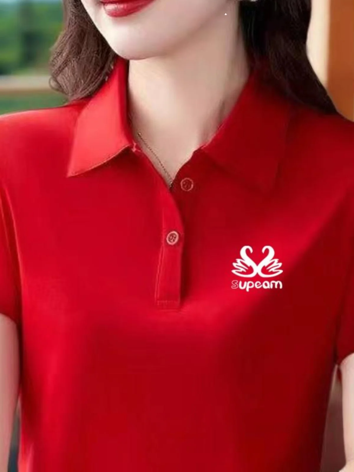 

Casual irt Women's ort Sve Summer Faion Mom's Clothes Square Dance Spor Loose Slimming T-irt Henry Collar