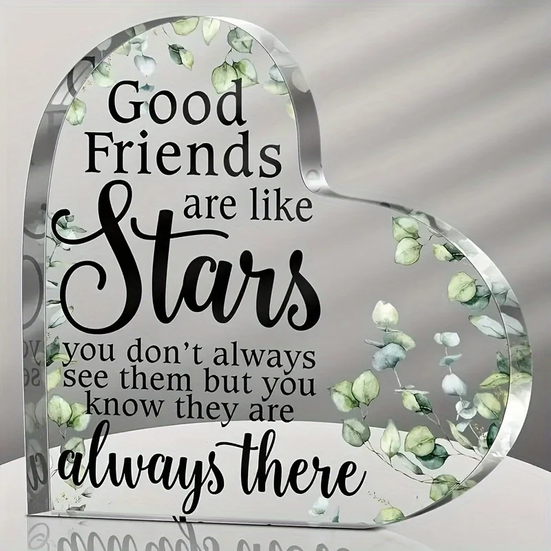 Heart Shape Acrylic Plaque 2D Unique Friendship Gift Birthday Wedding Party Home Desktop Decor