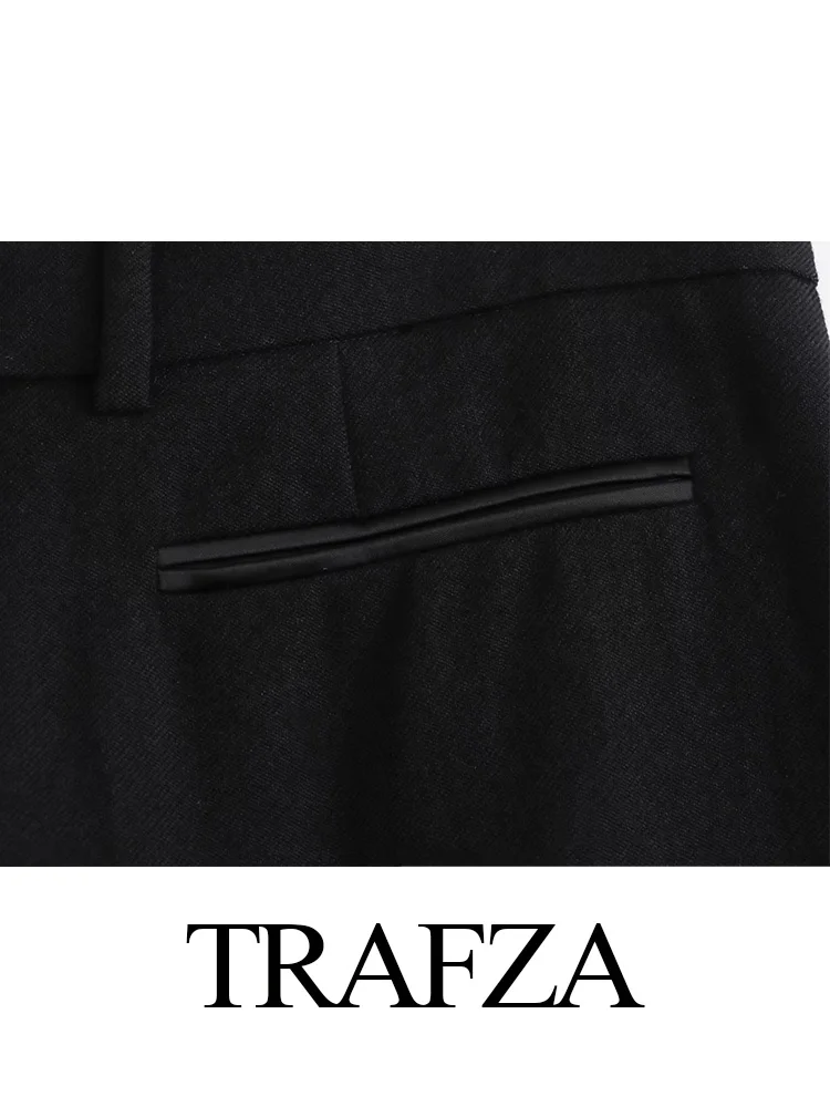 TRAFZA-Ensemble de pantalons taille haute pour femmes, poche zippée, pantalon slim, chic, bureau, élégant, automne, 2023