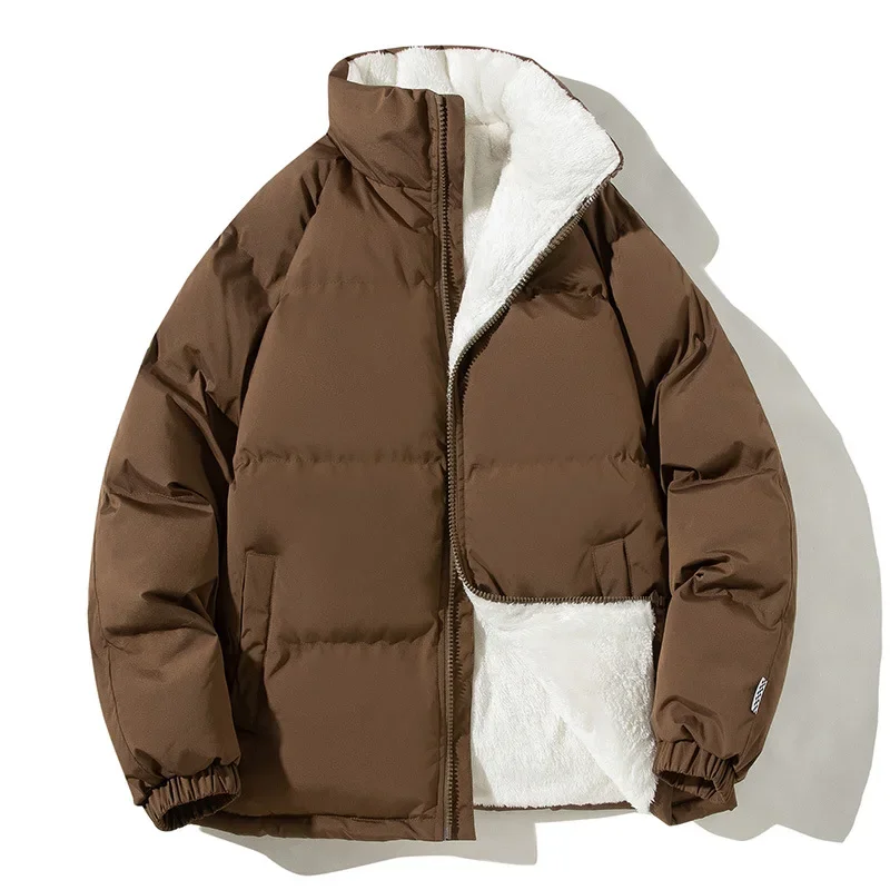 

Thickened Fleece Casual Cotton Jacket Men's Autumn Winter Bread Style Coat Stand Collar Outerwear Comfortable Soft Material