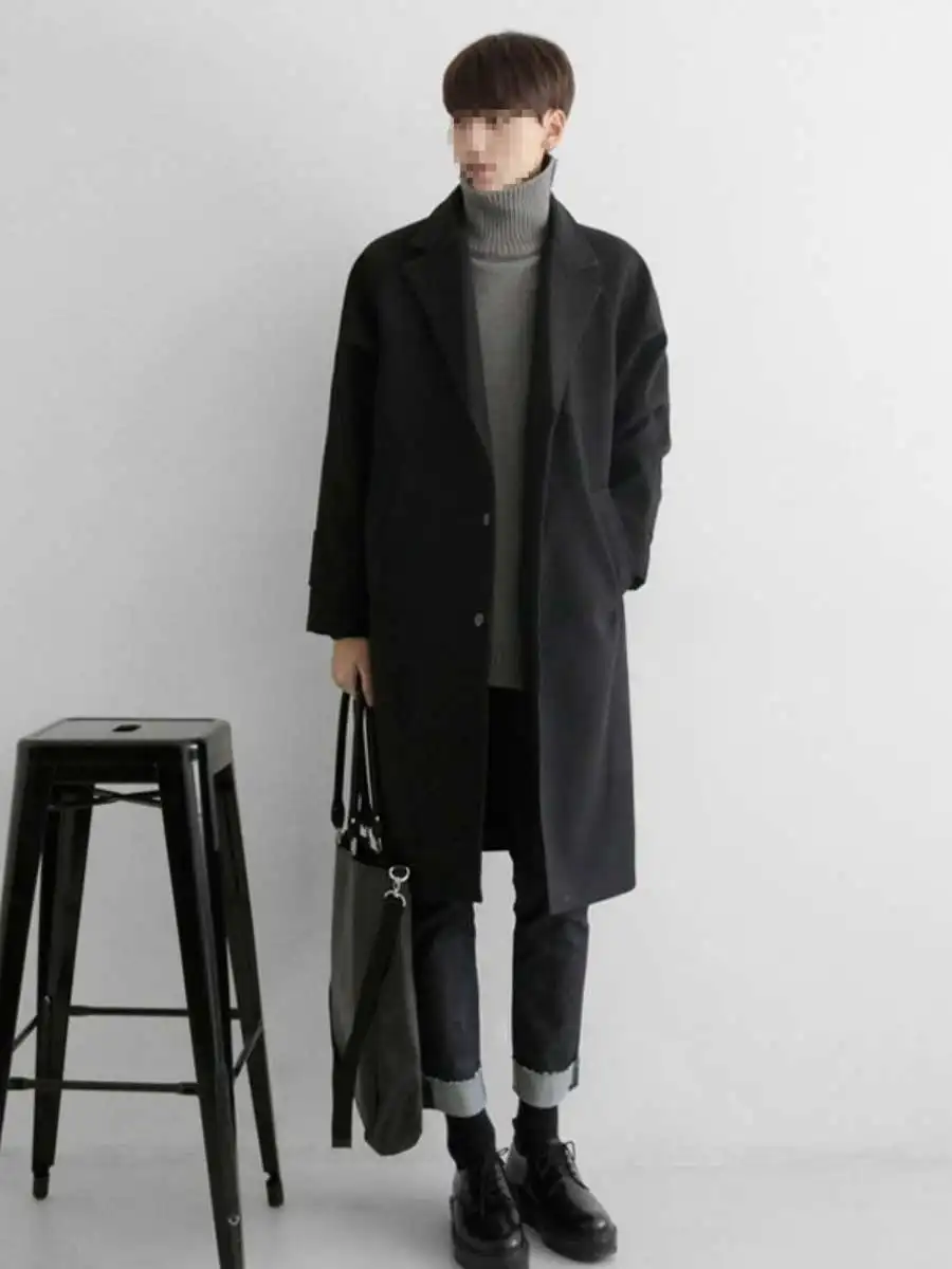 

New 2025 Men's Long Thiened Warm Woolen Coat Japanese Sle Loose Fit Windbreaker Special Wide Edition Autumn Faion Outer...