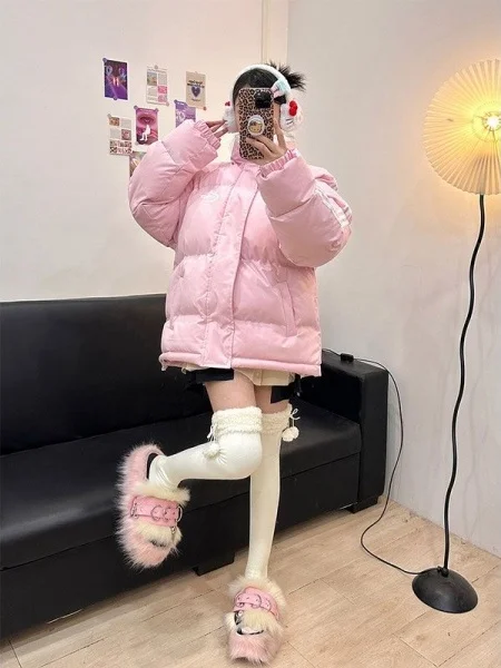 

Женская утепленная хлопковая куртка в полоску с воротником-стойкой, зимнее теплое пальто в стиле ретро, американский дизайн, длинный рукав, на молнии