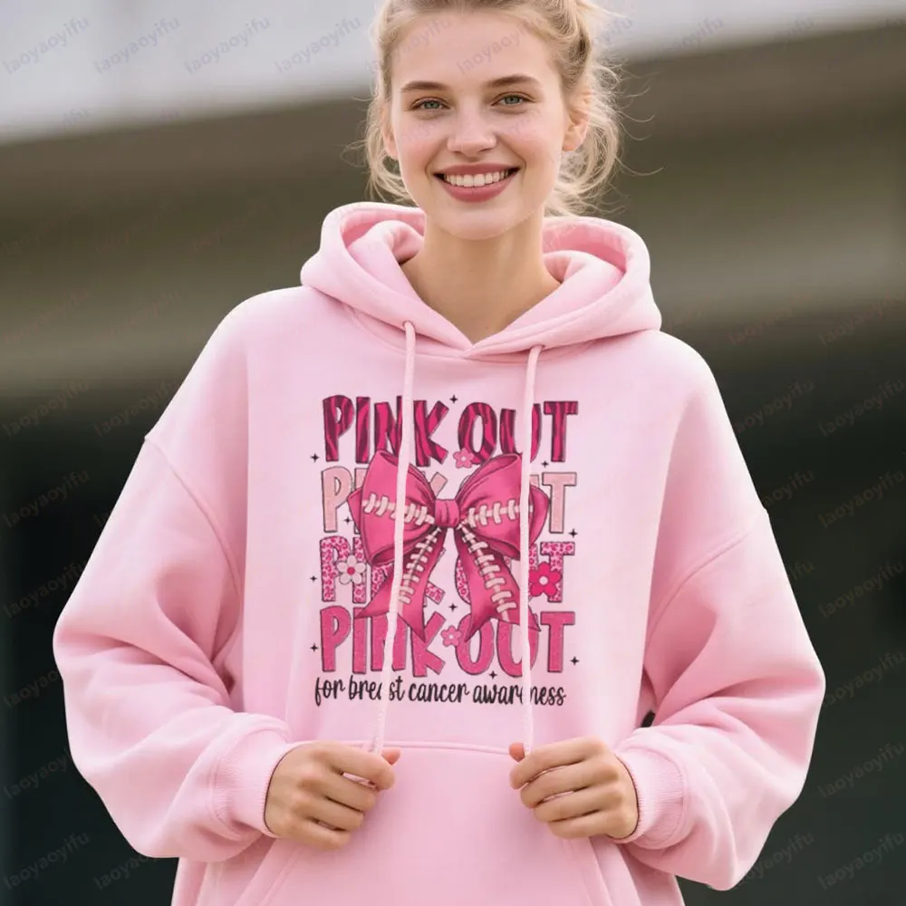 

Football Pink Out Sweatshirt Breast Cancer Sweatshirts Pink Ribbon Game Day Tops Modern and Trendy Women Streetwear Clothing