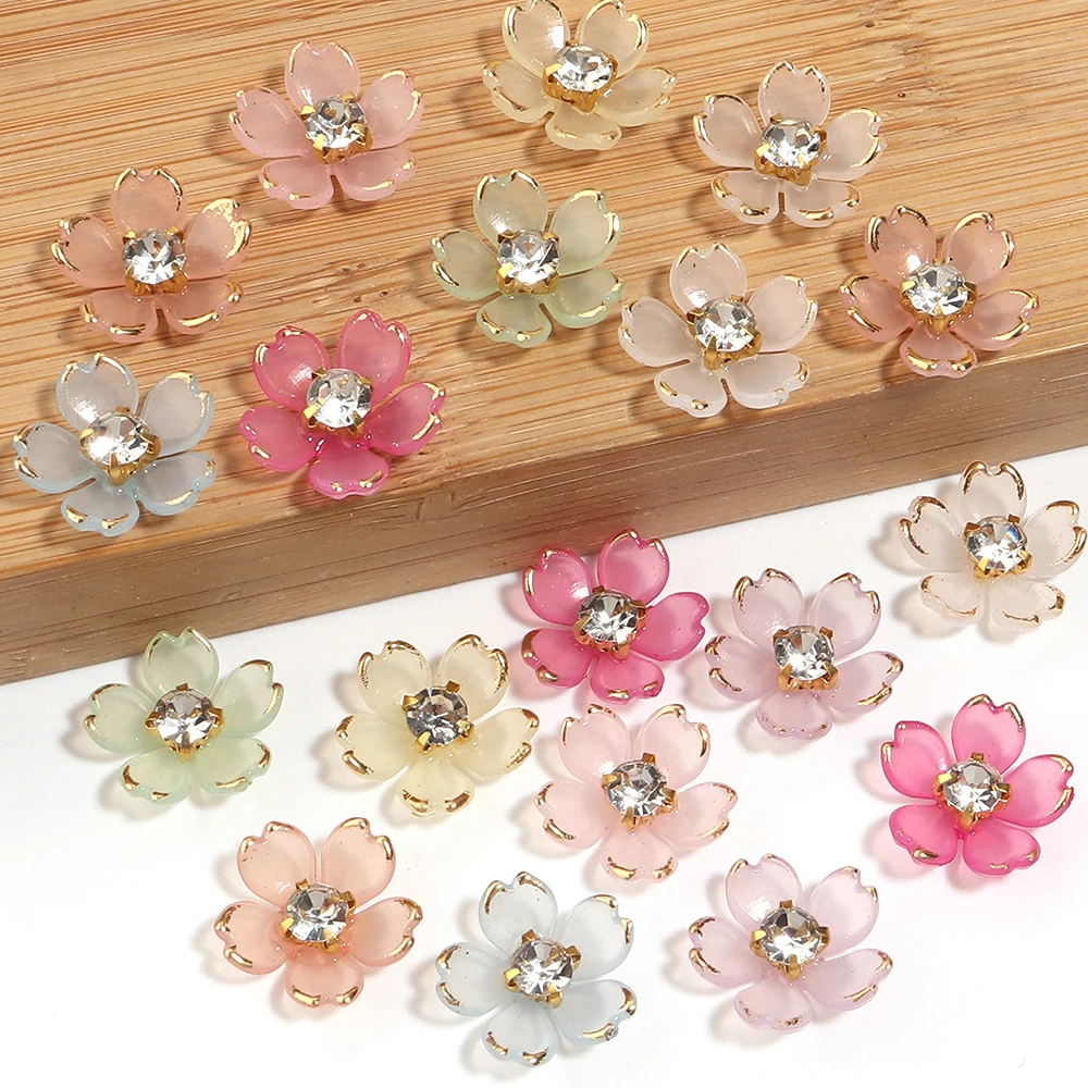 50 Stück ﻿ 14mm Acrylblumen-Strass-Aufnäher, Dekorative Perlen, Bauhinia-Blumen-Basis für Schmuckherstellung, Kleidung, Kopfbedeckungen – Detail 5