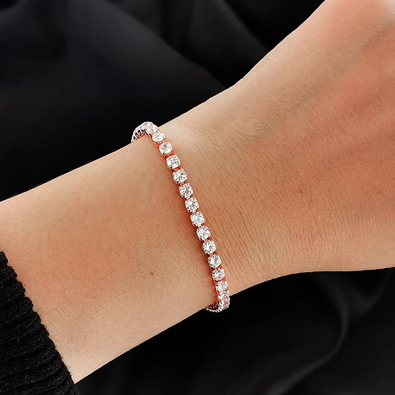 SINLEERY Tennis Bracelet with Shinning AAA Cubic Zirconia Rose Gold Silver Color Bracelets for Women wedding accessories