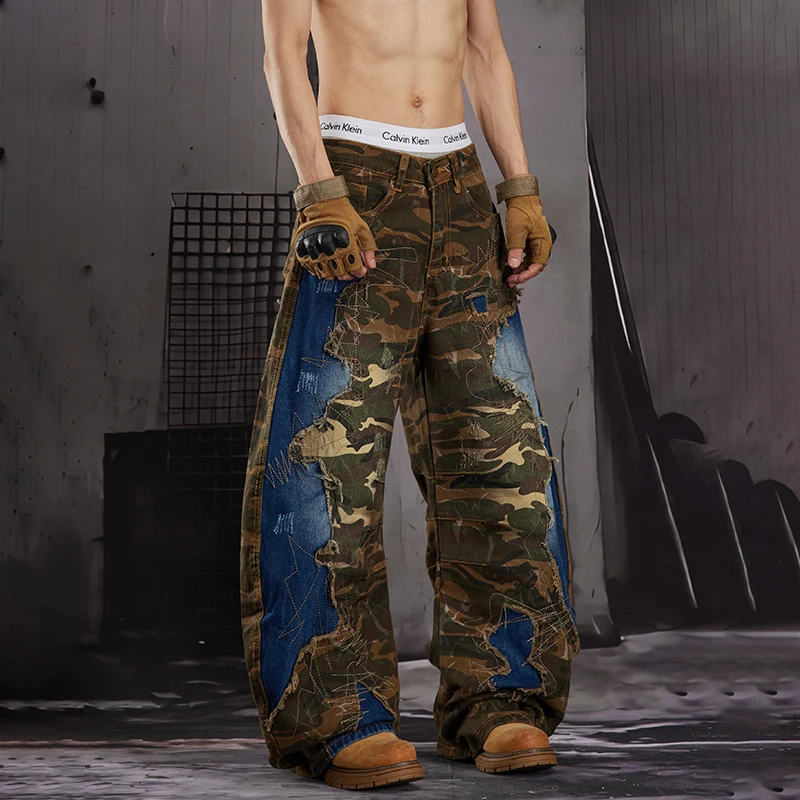 LUZHEN 2026 New Trendy Original Personalized Camouflage Printed Patchwork Design Denim Pants Men's Fashion Street Jeans JY8783