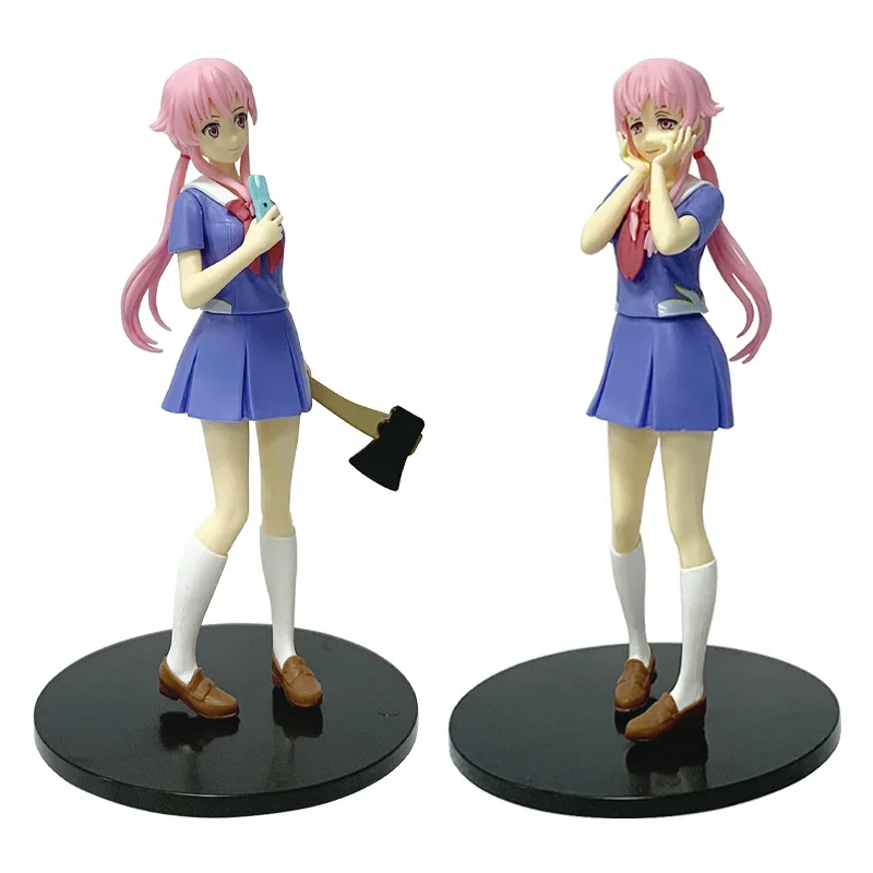 In voorraad 17 cm Toekomst Dagboek Mirai Nikki Gasai Yuno Anime Uniform Jurk Staande Houding Action Figure Model Desktop Speelgoed