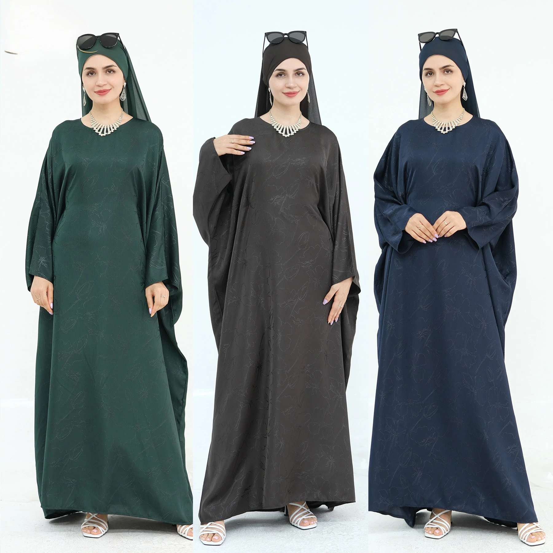 

Modest Turkey Elegant Abaya Hijab Set 3D Floral Material Dress Set with Scarf Two Pieces Clothes Long Maxi Dresses Scarf Suit