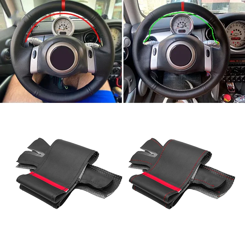 

For Mini Coupe 2001 2002 - 2006 Convertible 2004 -2008 For Mini R50 R53 R60 Hand stitched Car Steering Wheel Cover Leather Trim