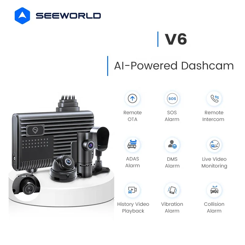 2025 SEEWORLD V6 AI Android Auto Fleet Accident Dataset GPS-Tracking-Dashcam für Auto mit 4 Kameras