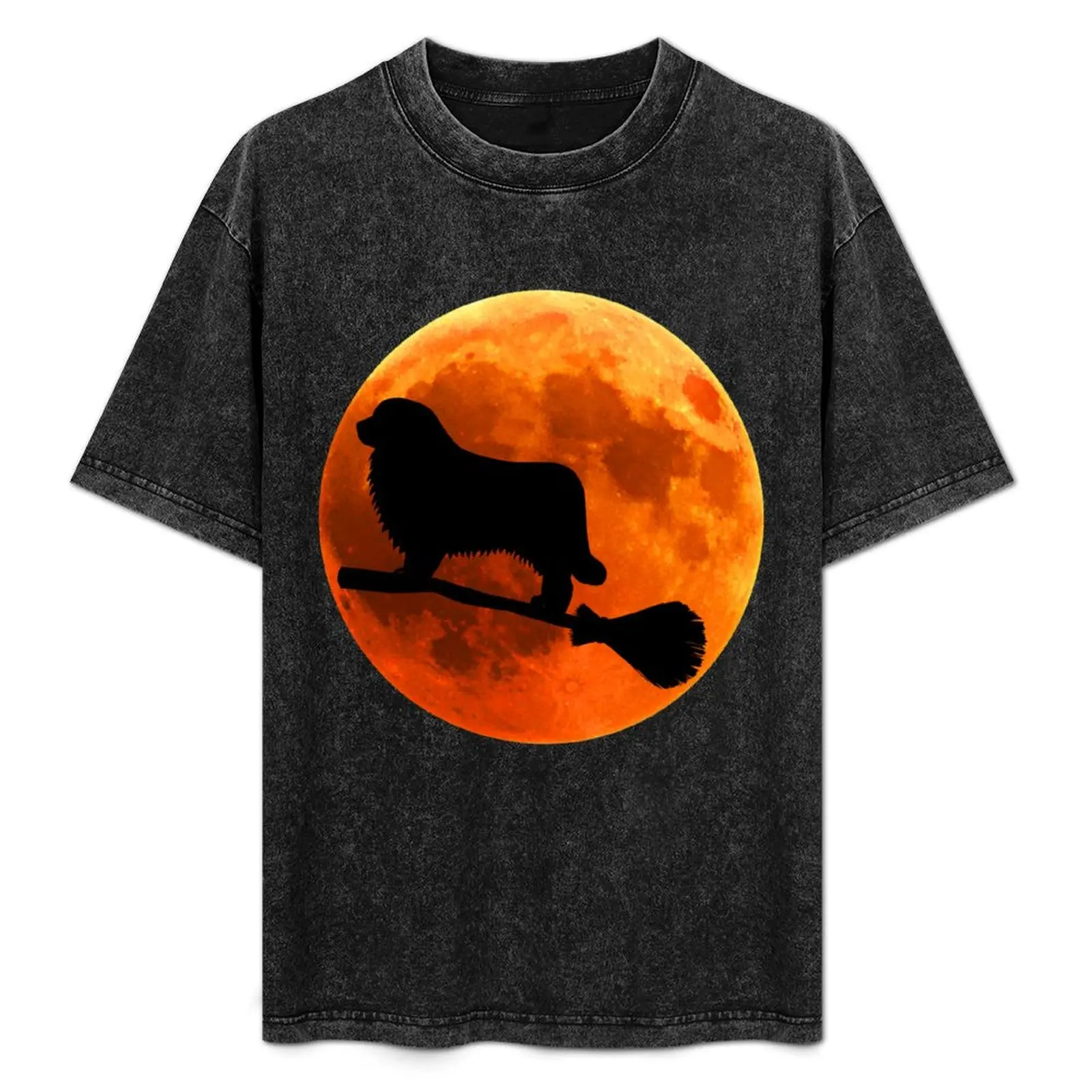 Newfoundland Dog Silhouette Moon Halloween T-Shirt Basic All Season Solid T-Shirt