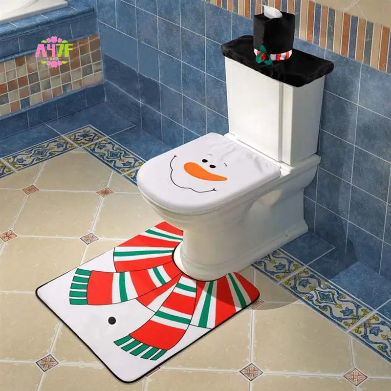 

A47F-Toilet Seat Cover Santa Toilet Seat Cover Decorations Christmas Bathroom Decor Includes Toilet Seat Cover, Rugs, Tank Cover