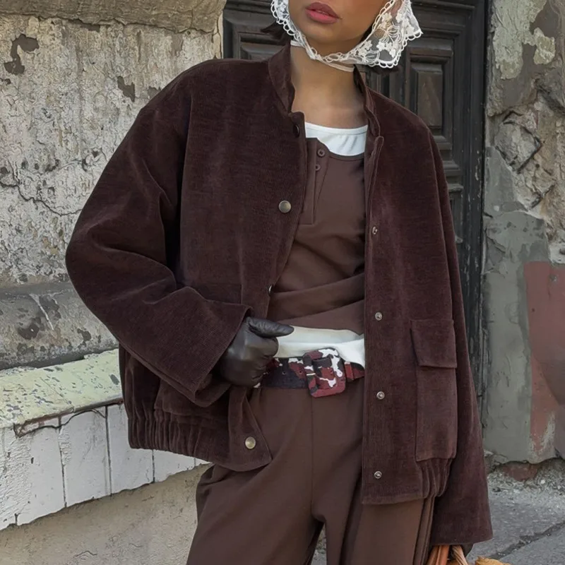 HKSH Frühling Herbst Neue frauen Jacke Stehkragen Einreiher Taschen Einfarbig Vielseitig Streetwear Fashion Mantel HK14918