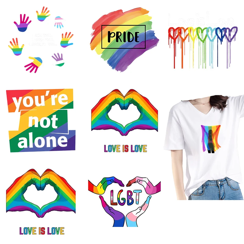 Gay Pride Lgbt Iron On Transfers For Clothing Sticker Thermoadhesive Diy Love Heart Rainbow Flag Thermal Stickers Fusible Patch