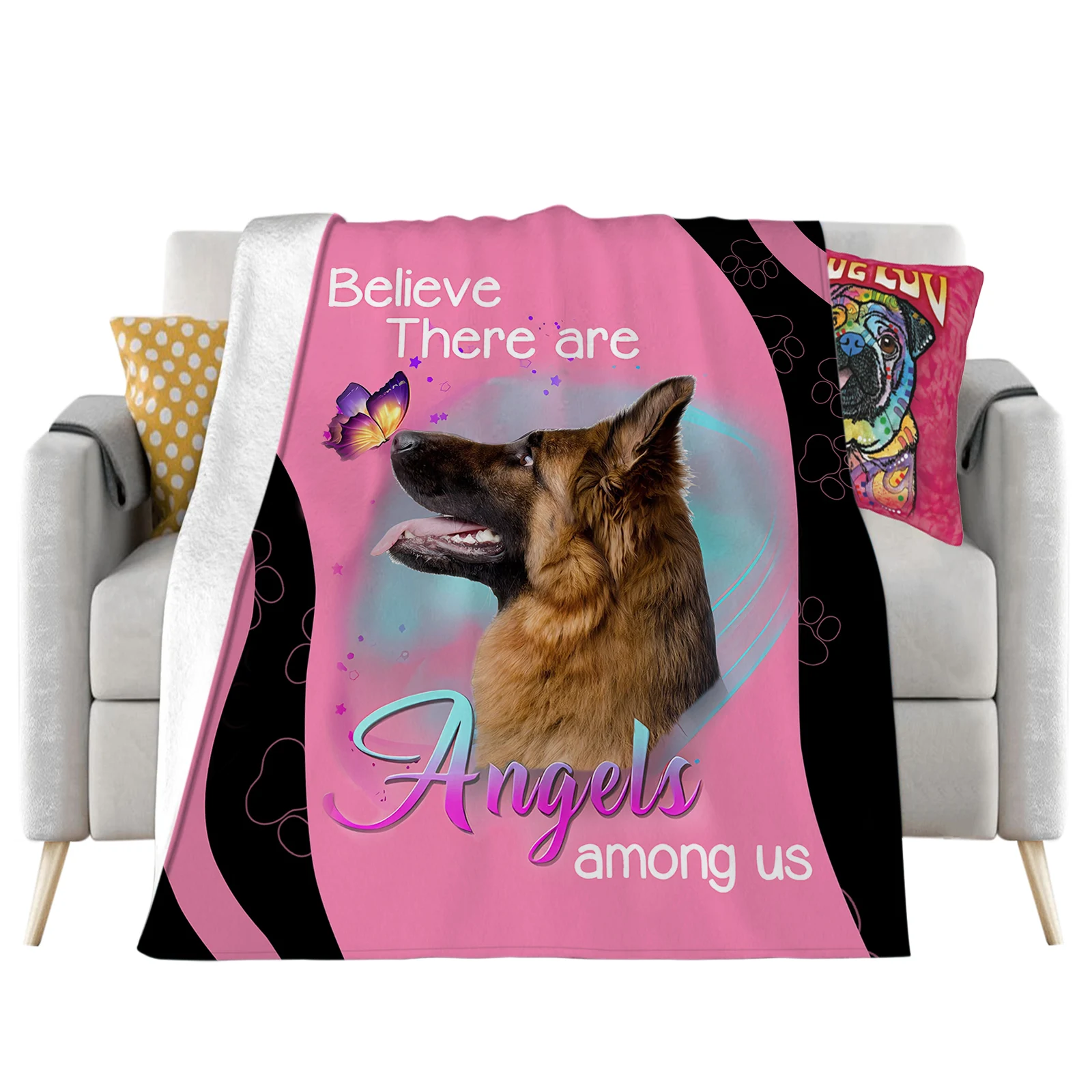 German Shepherd Flannel Blankets There Are Angels 3D Printed Throw Blanket Office Nap Travel Portable Quilts Dropshipping