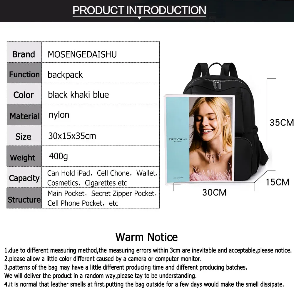 Women Backpack Light Designer School Bag for Teenage Girl Casual Shoulder Travel Bags Female Nylon Rucksack Black Purse Mochila