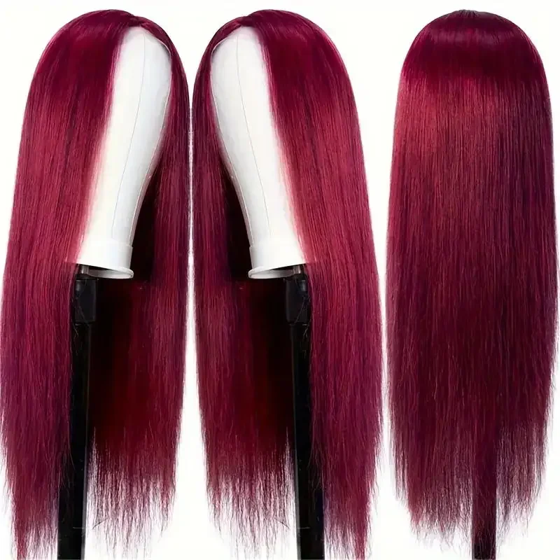 Pelucas de cabello humano con encaje Frontal de color 99J, peluca Frontal de encaje transparente liso Borgoña 13x4 HD, pelucas rojas sin pegamento para mujeres