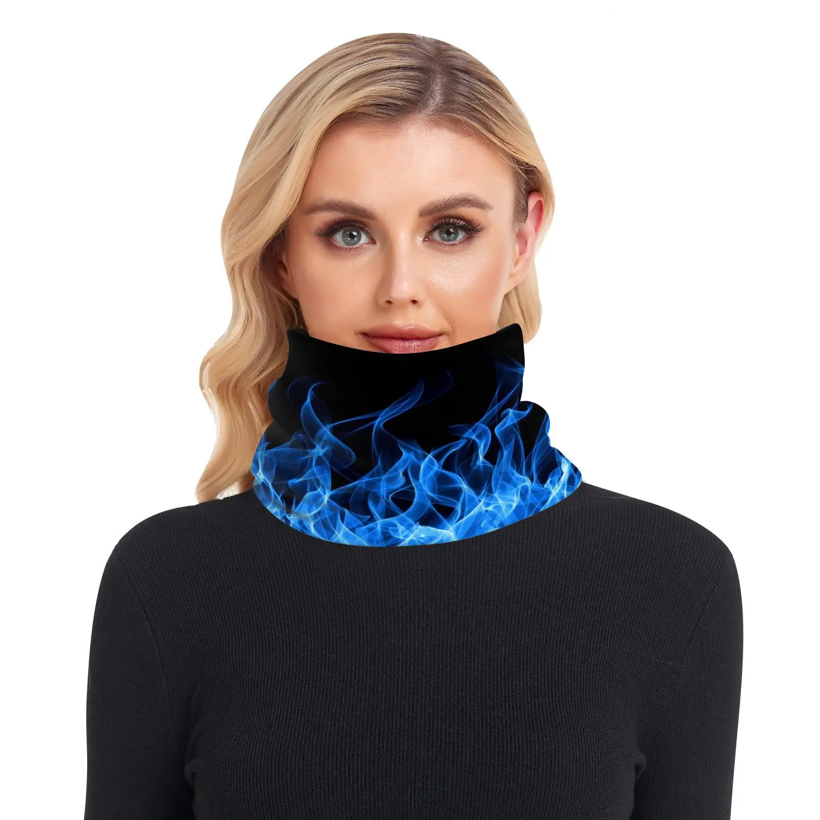 

Winter Scarf Knitted Ring Neck Wraps Blue flame design Women Bandana Warm Solid Collar Unisex Men Face Scarves Infinite Cashmere