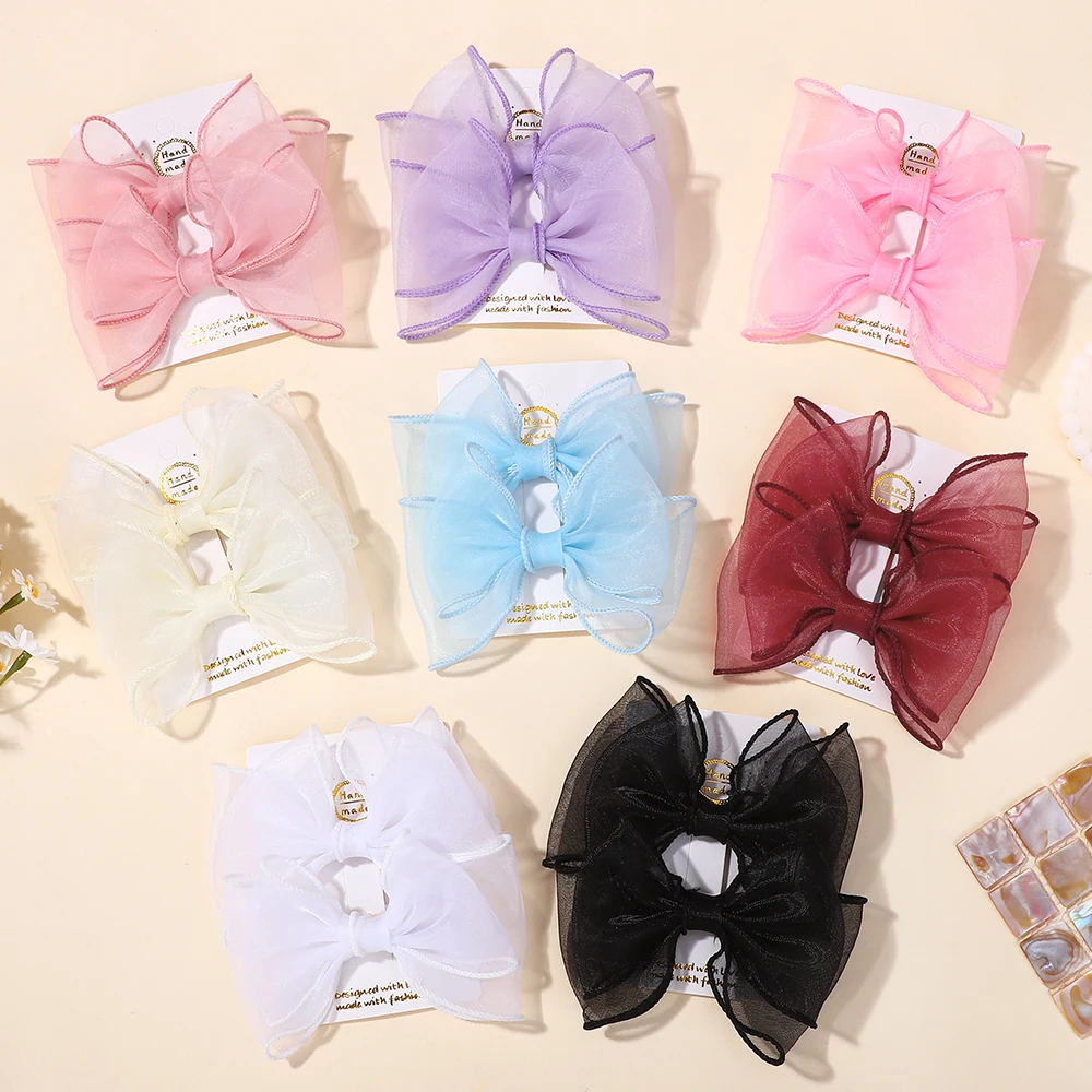 ベビーボウ 2個/ロット 4.3インチ 大きなリボン 二重層糸 ヘアクリップ キッズヘアバングアクセサリー 女の子 ファッション ドレスアップ ヘッドドレス