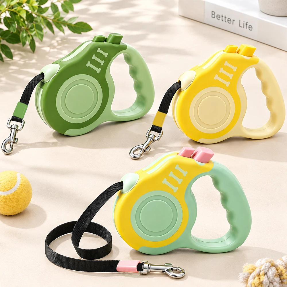 3M 5M Retractable Puppy Leash for Small Dogs Extendable Dog Walking Lead Ergonomic Grip Easy One Hand Control with Metal Hook