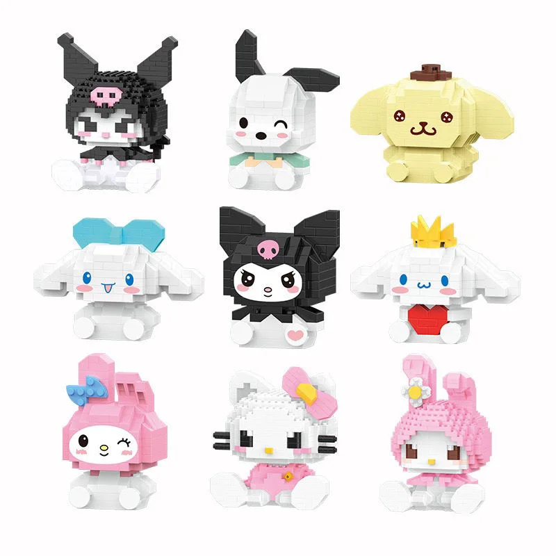 Bloques de construcción de Hello Kitty para niños, juguetes ensamblados, adorno decorativo, figura de Anime Sanrio, modelo Kuromi, regalo de