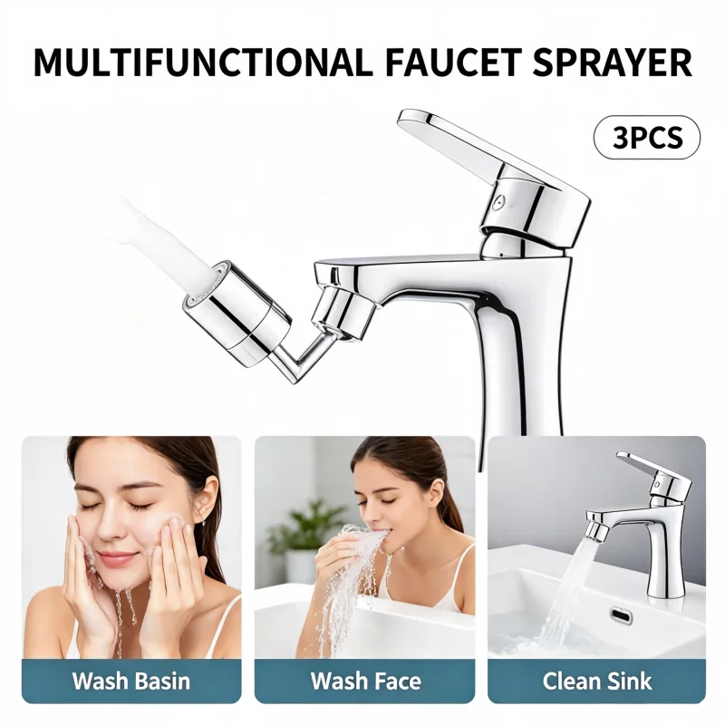 720° Universal Rotating Faucet Aerator Splash Proof Water Saving Faucet Extender ABS Bathroom Sink Faucet Nozzle Adapter Multi-D