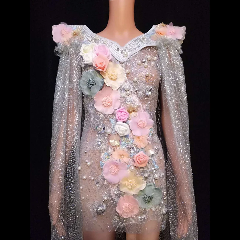 

Nightclub female singer DJ performance dance team performance costume party stage costume women's beautiful flower sequins jumps