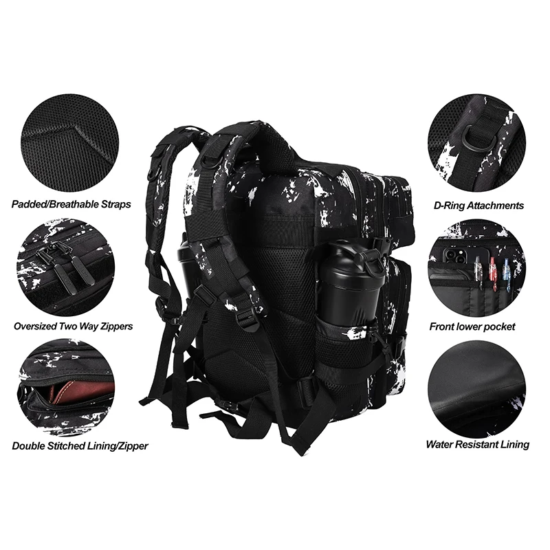 LHI 25L Tactical Backpack GYM Bag For Women School Fitness Sports Outdoor Camping Hiking Rucksack Witch Bottle Holder