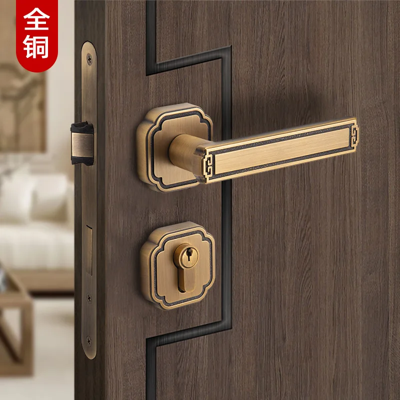 All-copper Indoor Door Lock Universal New Chinese Bedroom Door Handle Opposite Door Split