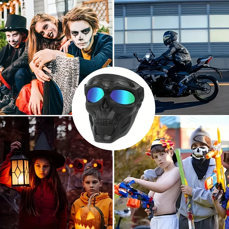 Gafas protectoras de cara completa, máscara de Calavera, a prueba de viento, gafas tácticas para ciclismo al aire libre, gafas para montar en motocicleta con cierre de cordón