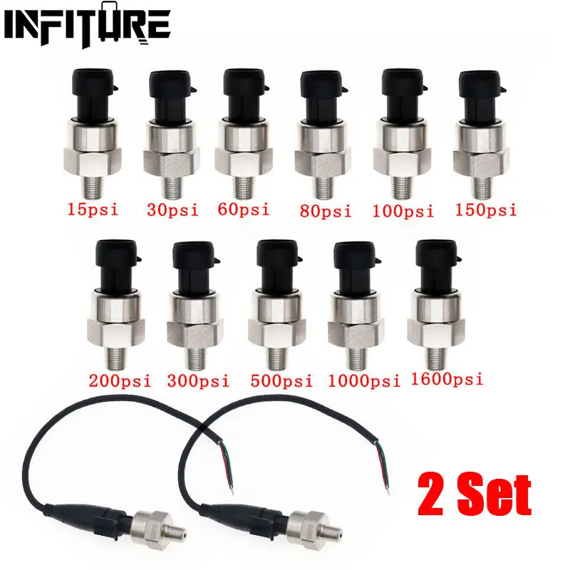 2 Set 1/8NPT DC 5V Oil Fuel Gas Air Pressure Transducer Transmitter Sensor 15/30/60/80/100/150/200/300/500/1000/1600Psi