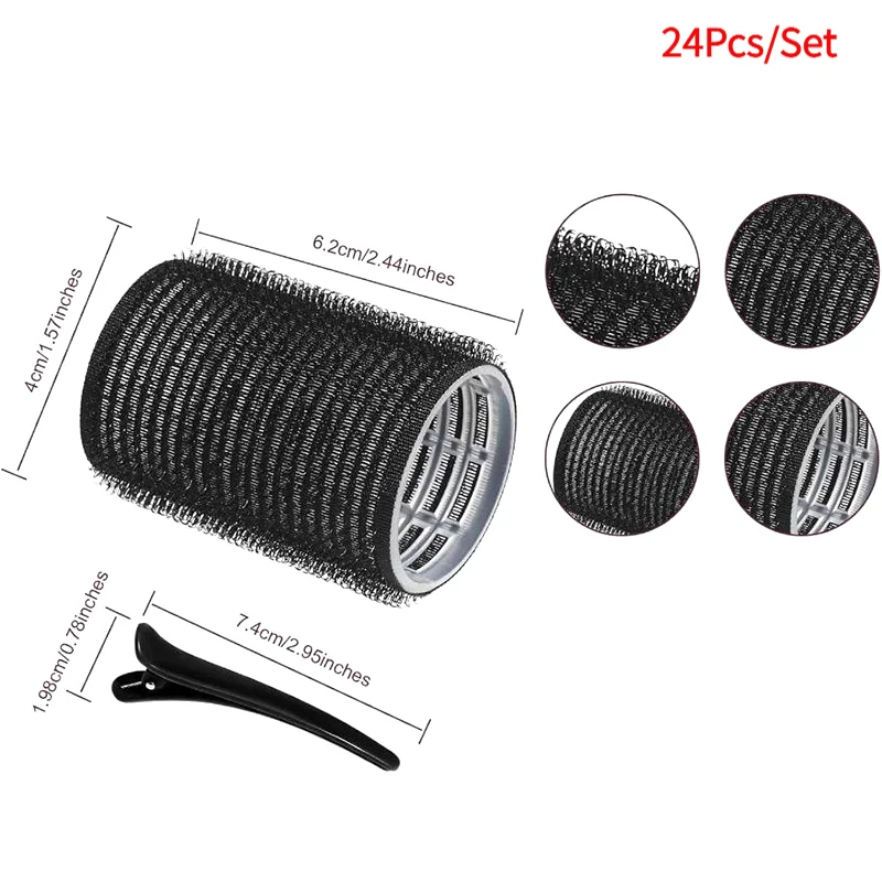 24Pcs/Set Self Grip Hair Rollers No Heat Hair Clip Curlers Heatless Curls Hair Bangs Volume Self-adhesive Hook DIY Styling Tools