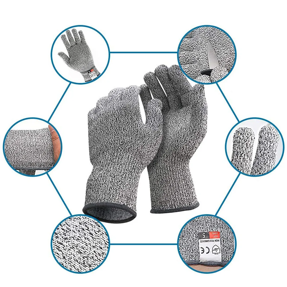 GMG-guantes a prueba de cortes, guantes de trabajo de seguridad, color gris y negro, HPPE EN388 ANSI, nivel 5, gran oferta