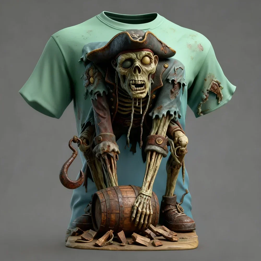 Halloween Kreatives Horror-Zombie-3D-Druck-T-Shirt für Männer und Frauen, modisches Street-Party-Casual-Familienfreundliches Kurzarm-T-Shirt – Detail 9