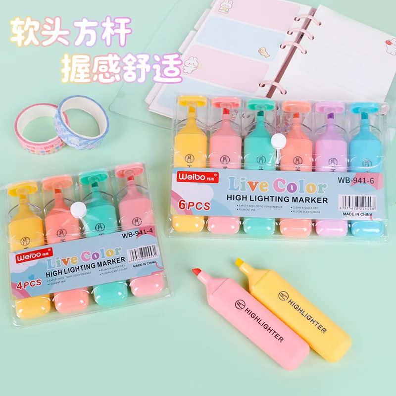 Weibo Stationery Children's Hand-Painted Fluorescent Pen Quick-Drying Opaque Paper Students Take Notes and Draw Key Outline Pen