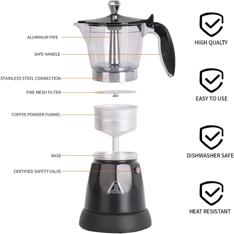 Cuban Coffee Maker, 6 Cup Electric Espresso Coffee Maker, 300ml Portable Cafeteras Electricas Modernas, Electric Moka Pot