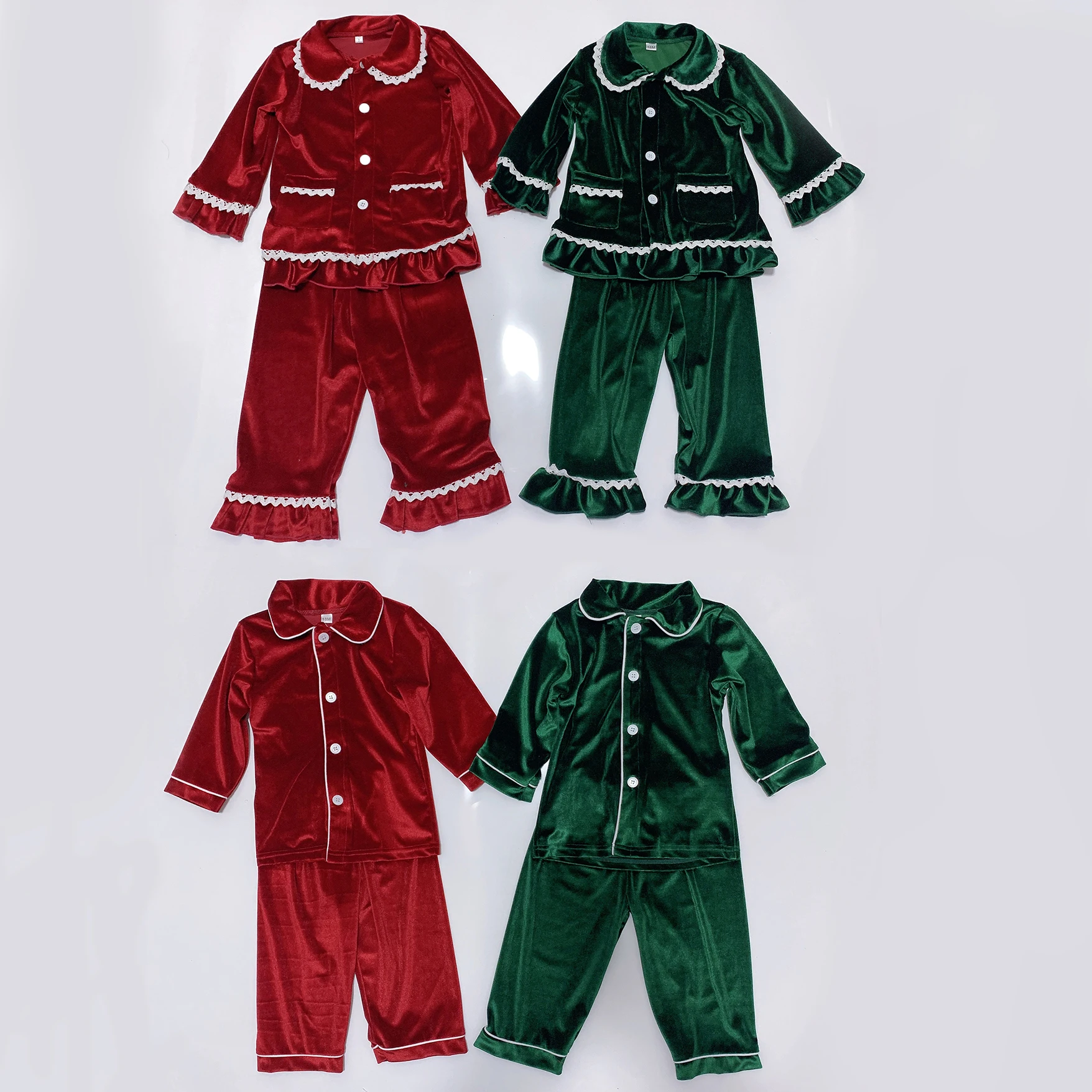 2024 matching family christmas pyjamas red green velvet pjs for baby girls boys mother and kids loungewear adult women