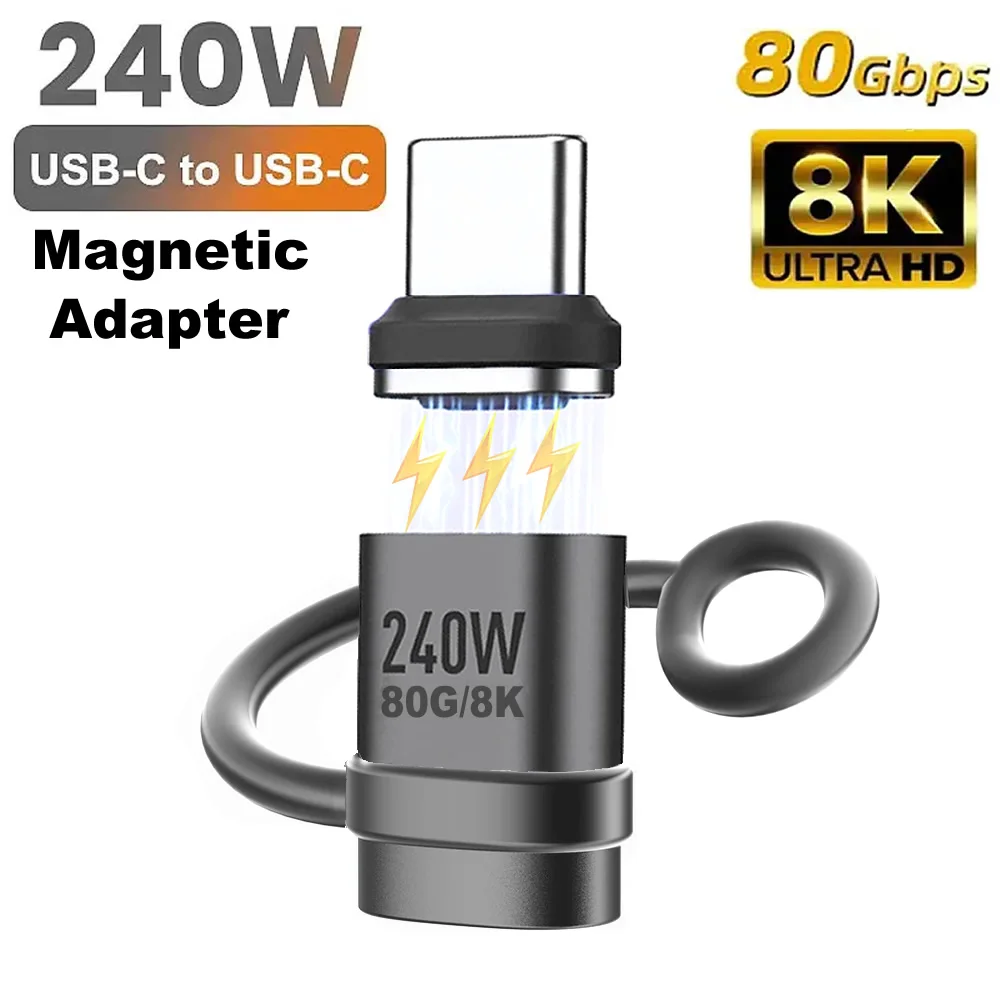 240W Magnetic USB Type C Adapter Metal 80Gbps Data Transfer 8K Video Fast Charging USB-C Mini Converter for MacBook Phone Tablet