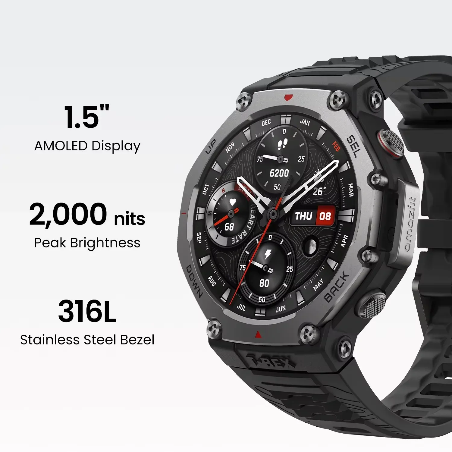 Amazfit TRex 3 T-Rex 3 Outdoor Smartwatch 48mm AMOLED Display 6 Satellite Systems Dual Band GPS 170 Sports Mode Smart Watch