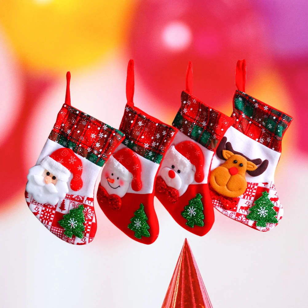 

4 Pcs Christmas Socks Decoration Stocking Gift Bags Snowflake Holders Stockings